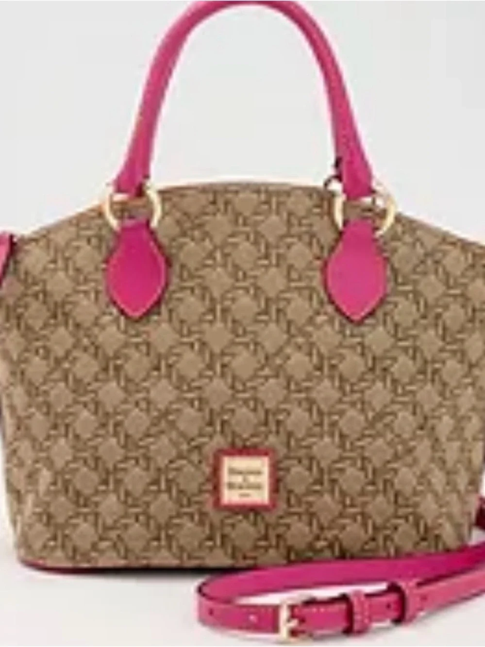 Dooney & Bourke Brown Signature Satchel with Pink Trim